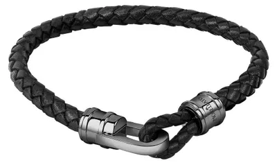 Productafbeelding van Elegante zwarte lederen armband, model Moody SQH4 - Lengte: 19,5 cm