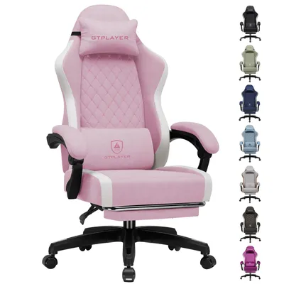 Obrázok produktu pre Herná stolička GTPLAYER – ergonomická stolička k počítaču z priedušnej tkaniny, veľká a vysoká otočná kancelárska stolička s opierkou na nohy, ružová