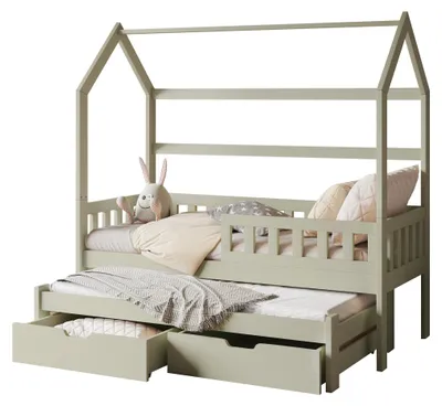 Produktbild von MIRJAN24 Kinderbett Tymon II 80, Kinderzimmer Bett mit Lattenrost, Holzkonstruktion (Farbe: Olivgrün, Größe: 80x180 cm)