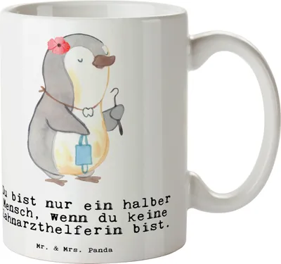 Produktbild von Mr. & Mrs. Panda Kaffeebecher Zahnarzthelferin Herz - Weiß - Geschenk, Tasse, schöne, für büro, Kaffeetasse, haferl, Teetasse