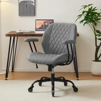 Obrázok produktu pre Moderná, ergonomická kancelárska stolička, koža, bedrová opierka, nastaviteľná výška, otočná základňa, podrúčky, vhodná do kancelárie/pre hranie hier/na čítanie – sivá