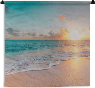 Produktbild von MuchoWow® Wandteppich Wandbehang Sonnenuntergang - Strand - Meer - Sommer - Blau 150x150 cm Tapisserie Dekoration Wandtuch - Wohnaccessoires - Modernes