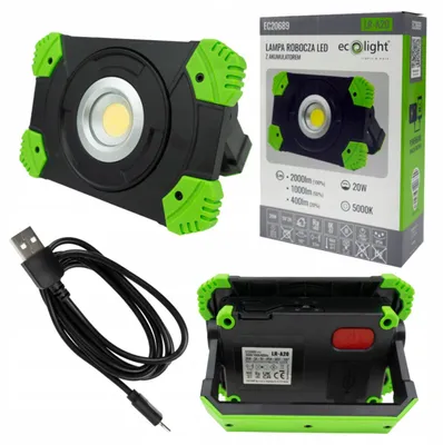 Immagine prodotto di Lampada da lavoro a LED con batteria ricaricabile 20W 5000K supporto magnetico Ecolight EC20689