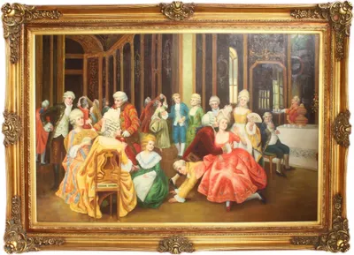 Produktbild von Riesiges Handgemaltes Barock Öl Gemälde Unterhaltungsabend Gold Prunk Rahmen 225 x 165 x 10 cm - Massives Material