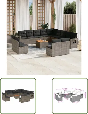 Produktbild von The Living Store 14-tlg. Garten-Sofagarnitur mit Kissen Grau Poly Rattan