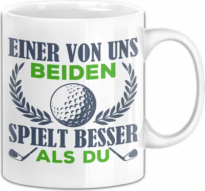 Produktbild von Golf Tasse Geschenk Spruch Für Eishockey-Spieler Einer Von Uns Beiden Spielt Besser Als Du Becher (Weiß)