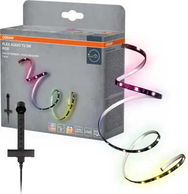 Produktbild von Osram RGB LED-Streifen mit Sound-Receiver und Farbsensor für stimmungsvolle Bele