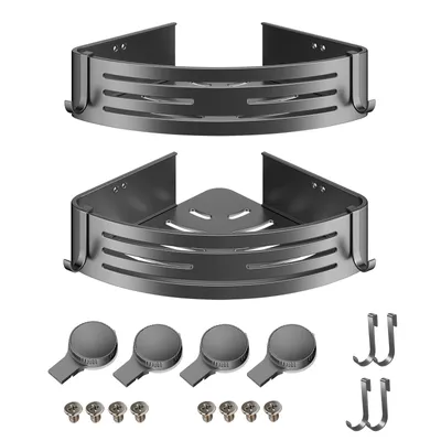 Productafbeelding van Doucheplank met zuignappen, set van 2, 30,5 cm, aluminium badplanken zonder boren, afneembare wandorganizer met 4 haken, grafietgrijs