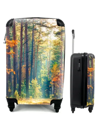 Produktbild von MuchoWow® Koffer Handgepäck Trolley Rollkoffer Kleine Reisekoffer mit 4 Rollen - Wald - Sonne - Natur - Herbst - Cabin Size < 55x40x23 cm & 55x40x20 cm - Fotokoffer - Kabinenkoffer - Boardgepäck - Reise-Box - Reisekoffer - Reisegepäck - Koffer mit Bild - Trolley für Kinder
