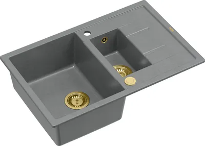 Produktbild von QUADRON Spülbecken 1,5-Becken Spüle | Größe: 78 x 50 x 22 cm | MORGAN 156 | Küchenspüle Granitspüle aus GraniteQ mit Siphon | Grau & Golden