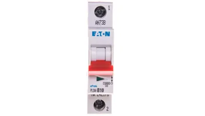 Imagen del producto de Interruptor automático Eaton LS, 10kA, serie B, 10A, 1 polo, 1TE, modelo Eaton PLSM-B10-MW, 1 unidad.