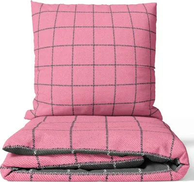 Produktbild von Renforce Bettwäsche Set 135x200 cm in Rosa Anthrazit Schwarz Kariert mit Reißverschluss 2-teilig