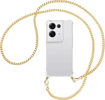 Produktbild von Handykette Backcover-Schutzhülle mit Band (Metall goldfarben) für Oppo Reno8 Pro 5G (6.62'') - goldfarbene Kette