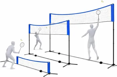 Produktbild von Badmintonnetz 3,1 m mit höhenverstellbarem Ständer & Tragetasche – Faltbares Sportnetz für Tennis, Volleyball, Beachvolleyball & Federball