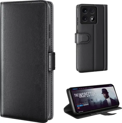 Produktbild von Echtleder Handyhülle für Xiaomi 14T Pro Lederhülle Cover Case Tasche Klapphülle Fliphülle Leder Hülle Farbe: Schwarz
