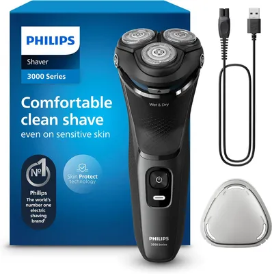 Produktbild von Philips Series 3000 Elektrorasierer Herren S3145/00, Nass- & Trockenrasierer, SkinProtect-Technologie, ausklappbarer Bartschneider, kabellos, Anthrazi