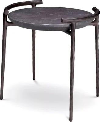 Produktbild von Casa Padrino Luxus Beistelltisch Grau / Bronze Ø 55 x H. 57,5 cm - Aluminium Tisch mit Marmorplatte - Wohnzimmer Möbel - Luxus Möbel - Wohnzimmer Einrichtung - Luxus Qualität