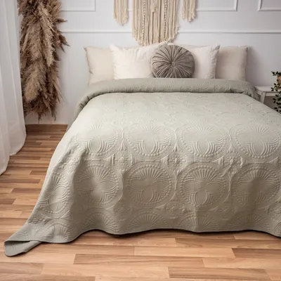 Produktbild von Tagesdecke 200cm x 220cm Sofaüberwurf Bettüberwurf Ornamente Couch Überwurf Steppdecke Tagesdecken Bett Sofa Überwurf Throw Blanket Decke Leinenbeige