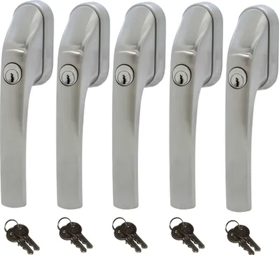 Produktbild von ABUS FG300 ER, abschließbarer Fenstergriff in Edelstahl-Optik, im Set 5 Stück alle gleichschließend AL0145 mit insgesamt 10 Schlüssel