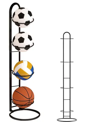 Produktbild von Ballständer, 4 Stufiges Vertikale Ballaufbewahrung, Metall Ballständer Display Halter, Ball Aufbewahrung, Innenbereich Ballregal, Schwarz