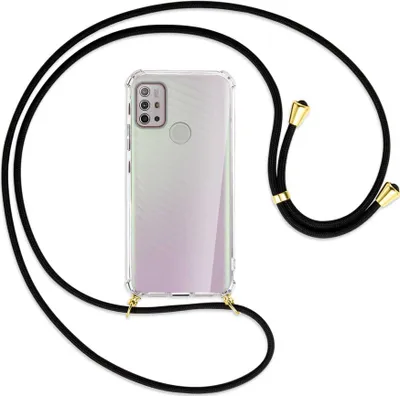 Produktbild von Handykette Backcover-Schutzhülle mit Band (Metall goldfarben) für Motorola Moto G10 (Power), G20, G30 - schwarz