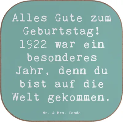 Produktbild von Mr. & Mrs. Panda Tassenuntersetzer Spruch 1922 Geburtstag - Meeresbrise - Geschenk, Tischschoner, Geburtstagsjahr, Untersetzer Glas, Coaster, Tischuntersetzer, 100.