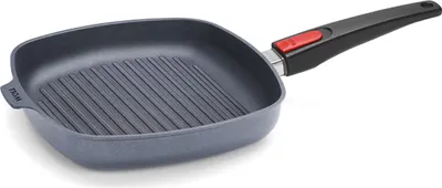 Produktbild von Woll Diamond Lite Guss-Grillpfanne, viereckig, mit Rillen: abnehmbarer Stiel, Alle Herdarten inkl. Induktion, 28 x 28 cm, 4 cm hoch