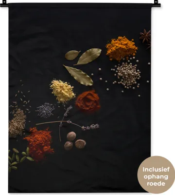 Produktbild von MuchoWow® Wandteppich Wandbehang Kräuter - Schwarz - Gewürze - Küche - Kochen 60x80 cm Tapisserie Dekoration Wandtuch - Decke - Wandtücher - Wohne