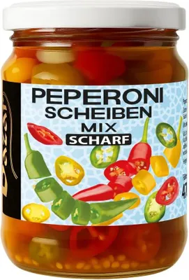 Produktbild von Bazar Peperoni Scheiben scharf Mix Jalapeno 470g