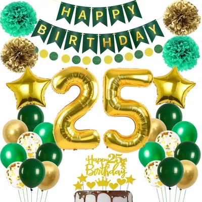 25. Geburtstag Dekoration grün-gold – 28-teiliges Set