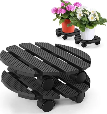 Produktbild von Faziango 4X WPC Pflanzenroller 30cm, Blumenroller Tragkraft 80 KG, Rolluntersetzer mit Rollen, Kübelroller für Pflanzen, Blumentopf(Rund, Grau)