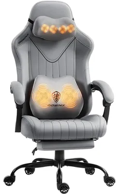 Obrázek produktu pro Herní židle, ergonomická židle, herní křeslo s podnožkou, nosnost 150 kg, šedá barva, s nastavitelnými podloketníky