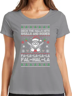Produktbild von Falhalla Totenkopf Santa Ugly Sweater - Weihnachten Weihnachtsgeschenk Christmas Damen T-Shirt, Grau, 3XL