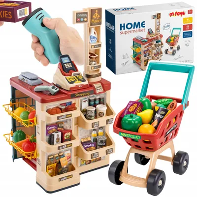 Zdjęcie produktu dla Zabawkowy Sklep Supermarket Xxl Wózek Skaner Kasa Sklepik Akcesoria