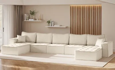 Produktbild von Wohnlandschaft Sofa U-Form Modulsofa-Set 5-teilig SANDE Stoff Alpine Beige