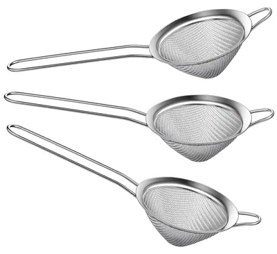 Produktbild von Küchensieb - Feines Edelstahlsieb - Zum Sieben und Abseihen von Tee, Zutaten, Reis und Nudeln - 3 Stück, Ø 8 cm, Silber