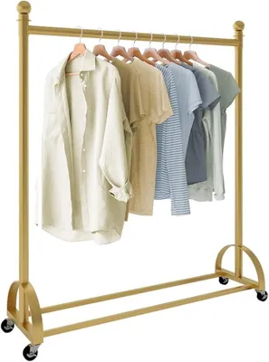 Imagen del producto de Perchero con ruedas, capacidad máxima de 60 kg, soporte para ropa de metal para dormitorio, salón o tienda de ropa (180 x 40 x 155 cm)