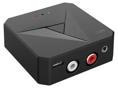 Immagine prodotto di Adattatore Bluetooth Techstar® M21, trasmettitore e ricevitore per TV/PC/Sistema audio domestico, Jack 3.5mm, Microfono, AUX, NFC, RCA, Nero