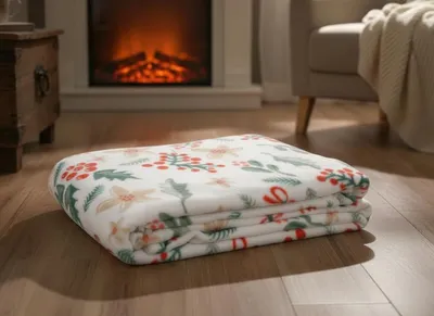 Zdjęcie produktu dla Świąteczny koc z mikrofibry WINTER VIBES biały 150x200 cm