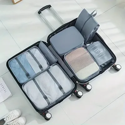 Image de Packing Cubes Set 7-pièces - Organisateur de valise pour les voyages et les vacances - Gris, léger et peu encombrant