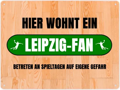 Produktbild von Hier wohnt ein Leipzig-Fan Metallschild XXL in 28x38 cm mit Turnhallenboden