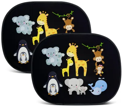Image de Pare-soleil pour voiture avec 8 ventouses – Bébés animaux avec leur maman – 44 x 36 cm – Pare-soleil pour vitres latérales – avec compartiment de rangement – pour bébés, enfants, filles et garçons