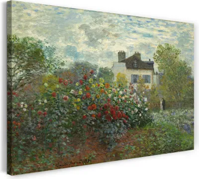 Produktbild von Leinwandbild (120x80cm): Claude Monet - Des Künstlers Garten in Argenteuil (Eine mit Dahlien bewachsene Gartenecke) (1873), echter Holz-Keilrahmen inkl. Aufhänger, handgefertigt in Deutschland