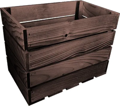 A wooden crate shown from a three-quarter angle against a white background.