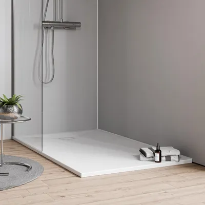 Produktbild von Flache Duschwanne Mineralguss VIREO - Steinoptik - Weiß matt - Größe wählbar, Größe:90x140cm