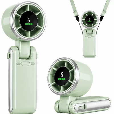 Produktbild von Turbo-Handventilator,Tragbarer Ventilator mit 5 Windstufen,LED-Display,4000mAh Akku,Mini Kühlventilator 180° Faltbarer,Type C,Leise