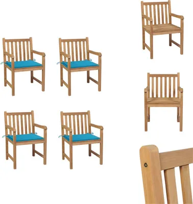 Produktbild von vidaXL Gartenstühle 4 Stk. mit Blauen Kissen Massivholz Teak -  Gartenstühle
