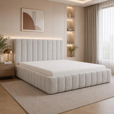 Produktbild von Polsterbett s Schlafzimmerbett IMPERIA mit elegantem Kopfteil & Stauraum, KI-generiertes Bild