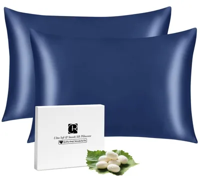 Immagine prodotto di Copertura per cuscino in seta, 30x50 cm, seta di gelso, blu navy, set da 2