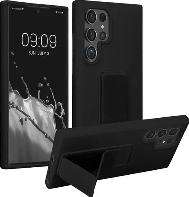 Produktbild von kwmobile Handyhülle kompatibel mit Samsung Galaxy S24 Ultra - Hülle mit Fingerhalter und Standfunktion - Silikon Case Handy Cover in Schwarz
